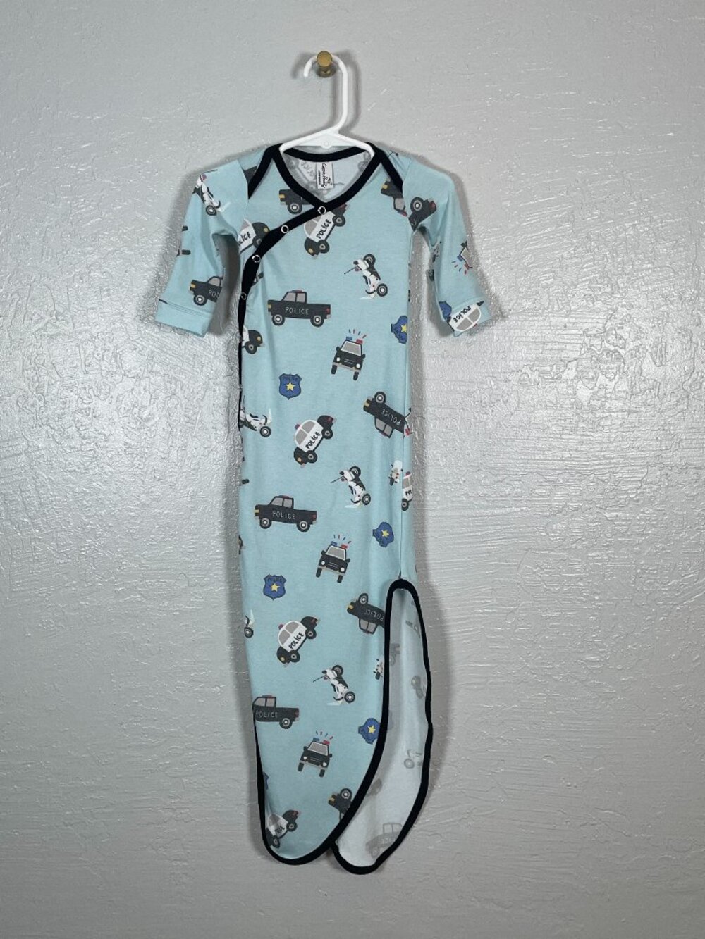 Copper Pearl New Born NB Blue Cop Police Print Knotted Gown Long Sleeve Sleeper